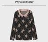 Large Loose Korean Doll Collar Long-Sleeve Mesh Print Top for Middle-Aged Women - Spring Fashion