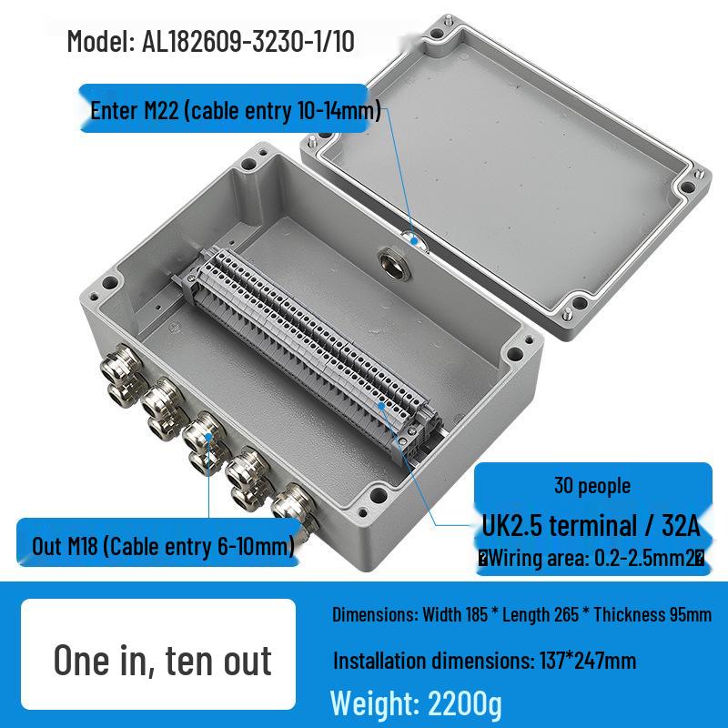 Caja de Conexiones Estanca para Exteriores de Aleación de Aluminio con Terminales