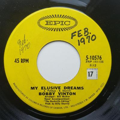 7inch Record BOBBY VINTON - My Elusive Dreams / Over And Over 510576 Epic 1970 Canada Rock Used