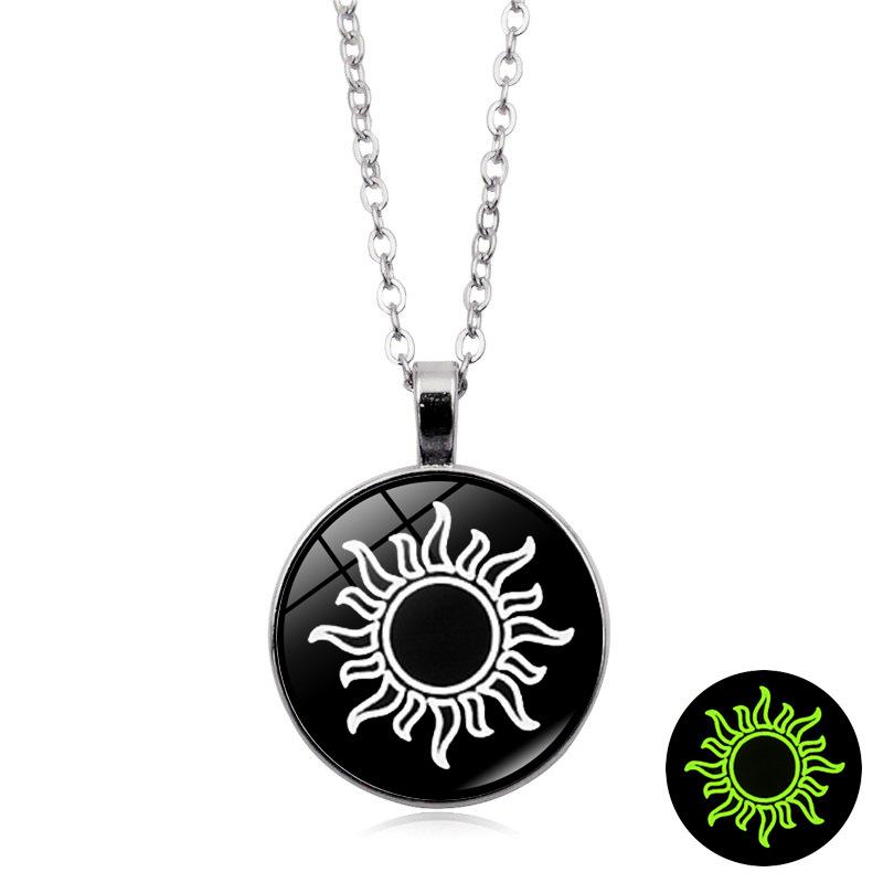 

Vintage Luminous Sun Moon Lovers Time Gem Pendant Necklace Women s Jewelry Sweater Chain