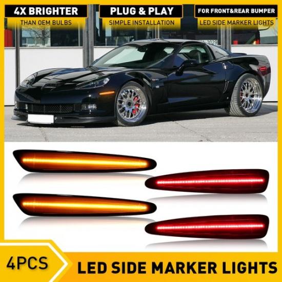 Amber + Smoked Red LED Side Marker Light For Chevrolet Chevy 2005-13 Corvette C6