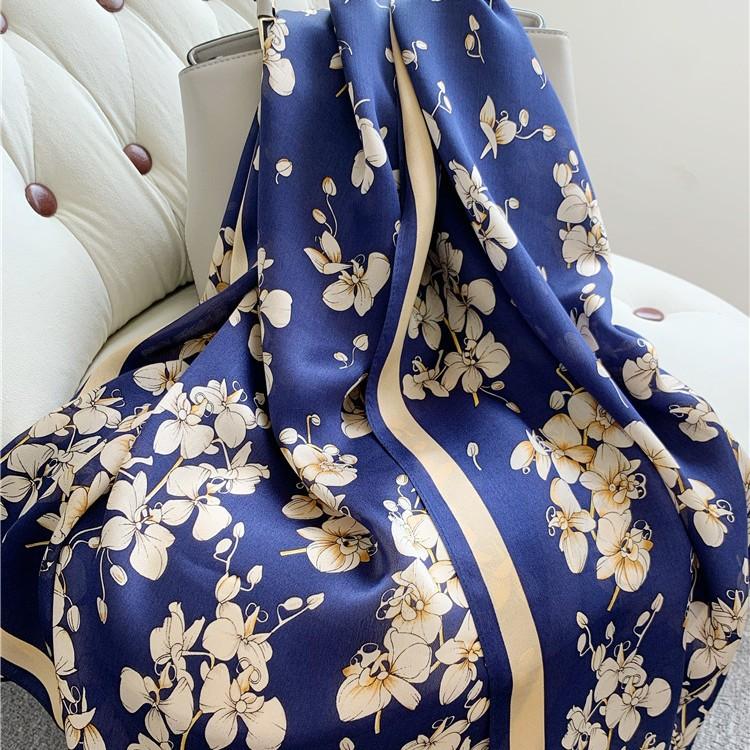 Silk Spring And Autumn Silk Temperament Floral Long Mulberry Silk Silk Scarf Versatile Scarf Sunscreen Shawl