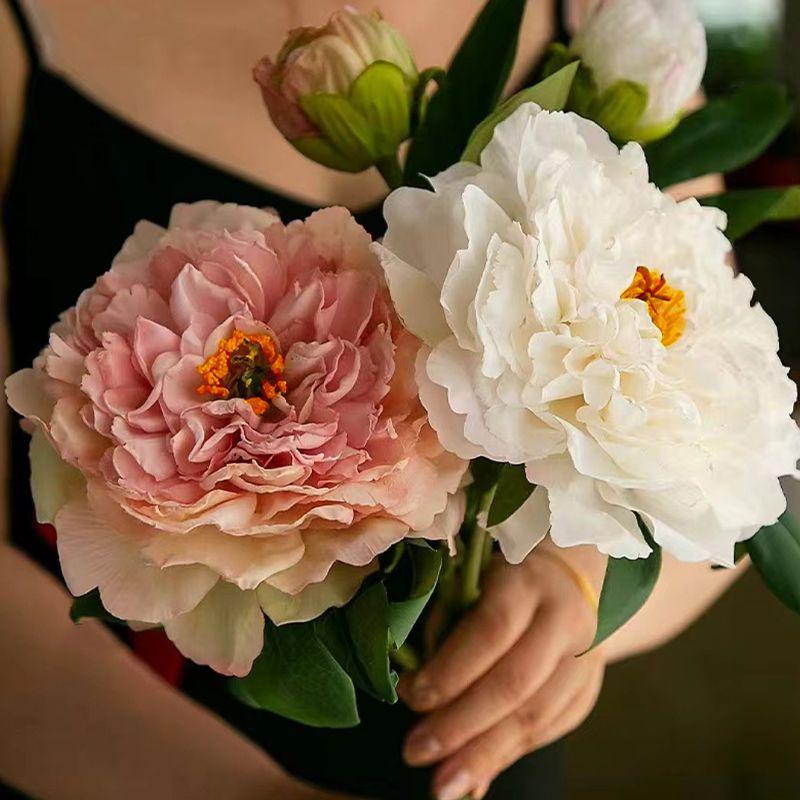 Oil Painting Peony Simulation Flower Light Luxury High-end Fake Bouquet Retro Ornament Living Room Dining Table Home Ornament Photo Fake Flower