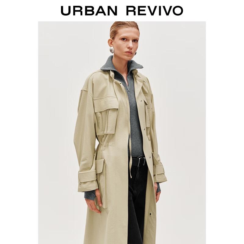 UR Women s Drawstring Waist Multi-Pocket Trench Coat S
