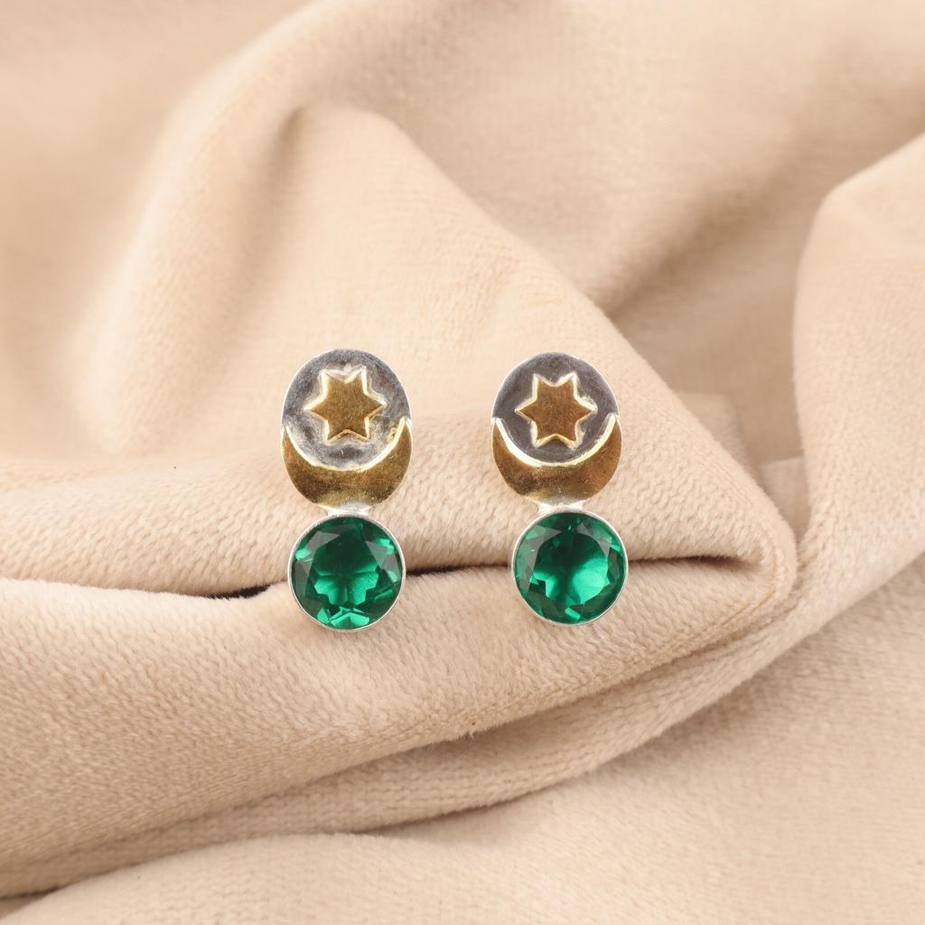 Chrome Diopside Gemstone 925 Sterling silver Jewelry Studs 0.8" For Wedding Gift EE-141-8