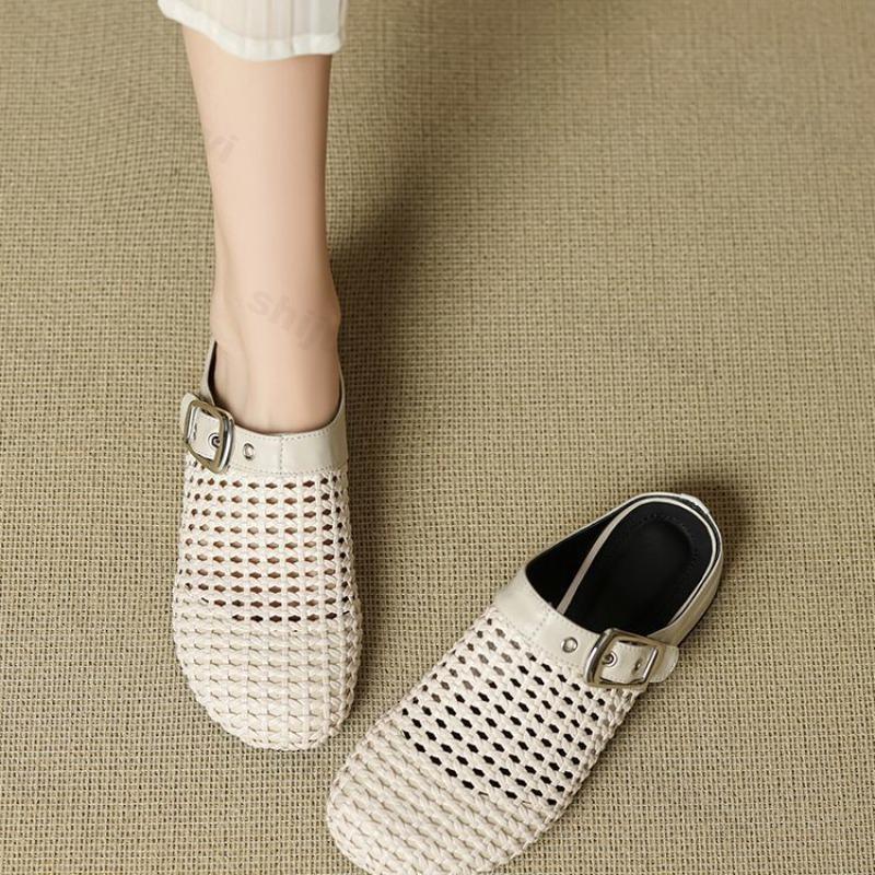 Woman Slippers 2026 Summer Fashion Mueller Low Heel Soft Bottom Casual Shoes Breathable Mesh Shoes Woman Fashion Braided Shoes