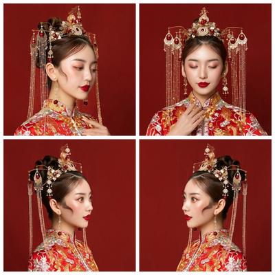 Chinese Style Wedding Hair Crown Luxury Women Hanfu Hairpin Vintage Bride Hair Crown Jewelry Set