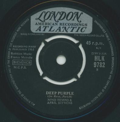 7inch Record NINO TEMPO & APRIL STEVENS - Deep Purple HLK9782 London Records, 1963 UK Pop Used