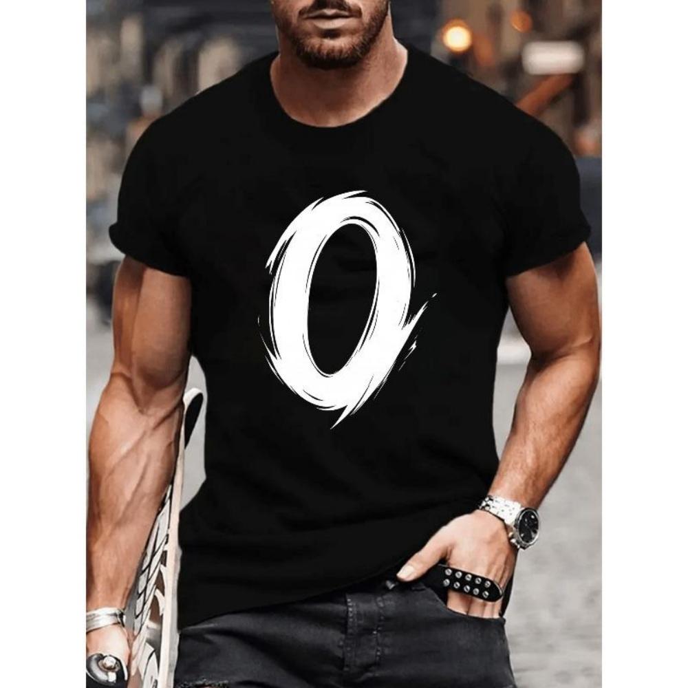

European Sizes Men S Casual Short-Sleeved Crew Neck T-Shirt with Easy Digital 0 Print _ All-Season, Loose Fit, Medium Stretch Fabric S чёрный