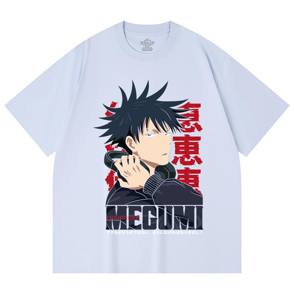 230 Gsm 100% Cotton Jujutsu Kaisen V38 Megumi Print Unisex Heavy Cotton T Shirt
