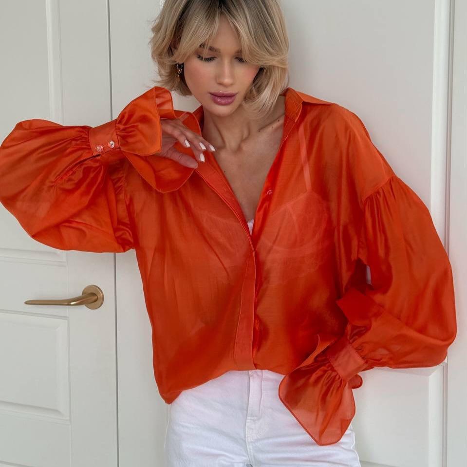 2025 European & American Women's Loose Lantern Sleeve Long Shirt