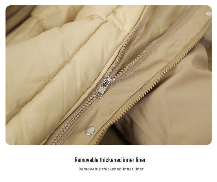 Women's Mid-Length Parka with Removable Lining and Collar - Versatile Three-in-One Winter Coat, Stylish Waist-Hugging Cotton-Padded Design.