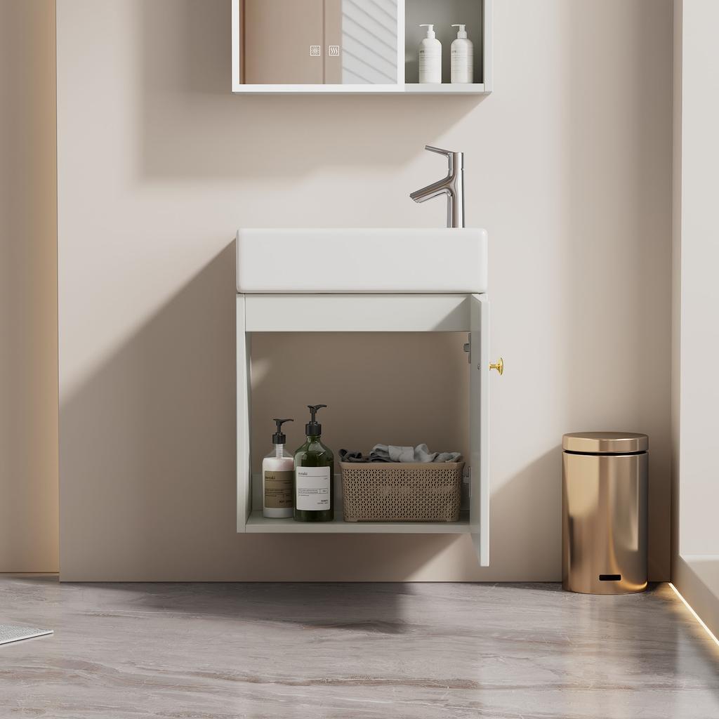 Bathroom Furniture Washbasin with Vanity Unit 46 cm, Vanity Unit, Wall-Mounted Vanity Unit, Small Guest Bathroom Furniture
