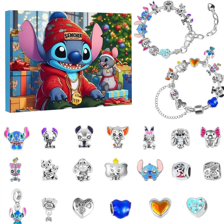 Stitch Mickey Christmas Advent Calendar Bracelets Xmas Countdown Calendar Diy Jewelry Making Kit Girls Surprise Gift