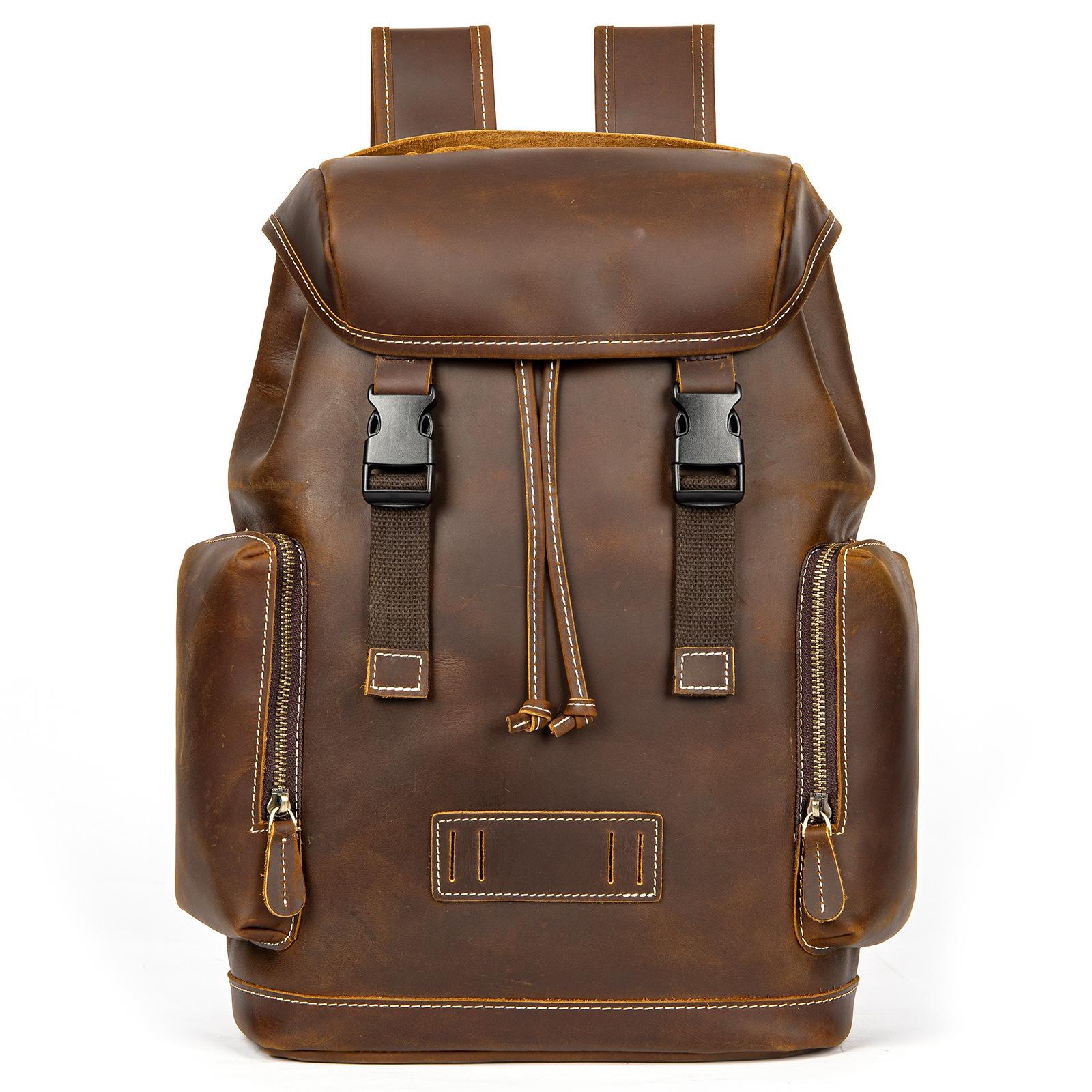 

Мужская сумка через плечо Crazy Horse из натуральной кожи, вместительный мужской дорожный рюкзак, многофункциональная сумка через плечо из коровьей кожи с накладным верхом кофейный