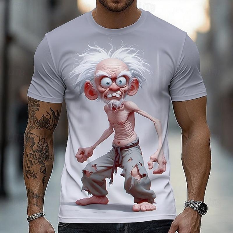 Summer 3D Printed Large-Sized Men's T-Shirt with 3D Character Pattern - Humorous and Fun Design Suitable for Party Wearing