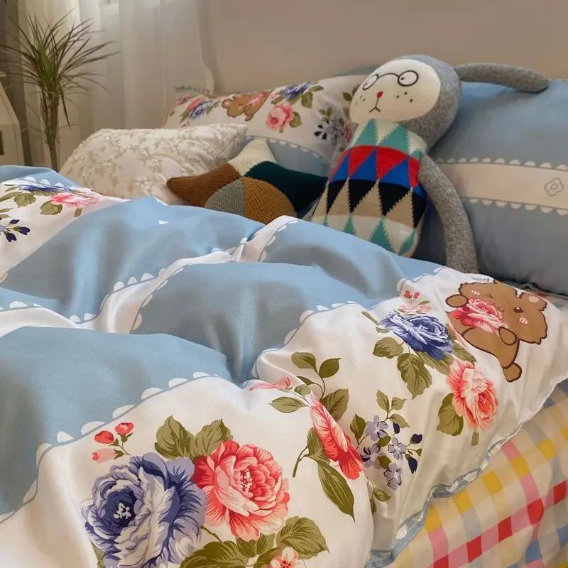 Floral Bed Duvet Covers Pastoral Four Seasons Polyester Quilt Cover King Queen Size Bedroom Bedding Luxury Home Textile Cozy