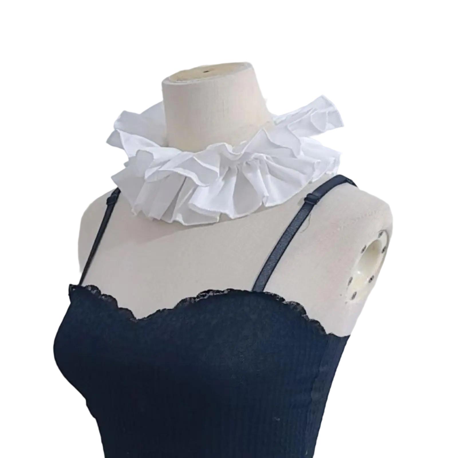 Stehkragen Rüschen Spitze Abnehmbar Halskrause Damen Hals Schmuck Bluse Rock Dekorative Halskleidung für Themenveranstaltung weiß