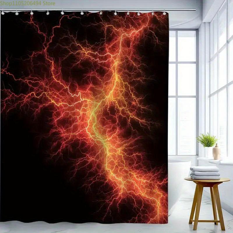 A Vibrant Lightning Shower Curtain with a Passionate Flame Theme, Perfect for Halloween, Includes 12 Hooks, Measuring 180*180C