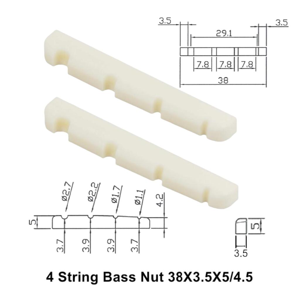 Miwayer 4/5/6 String Electric Bass Bone Bridge 2 pcs Nut Flat Bottom Pre-Slotted Made of Real Bone Multiple Saddle