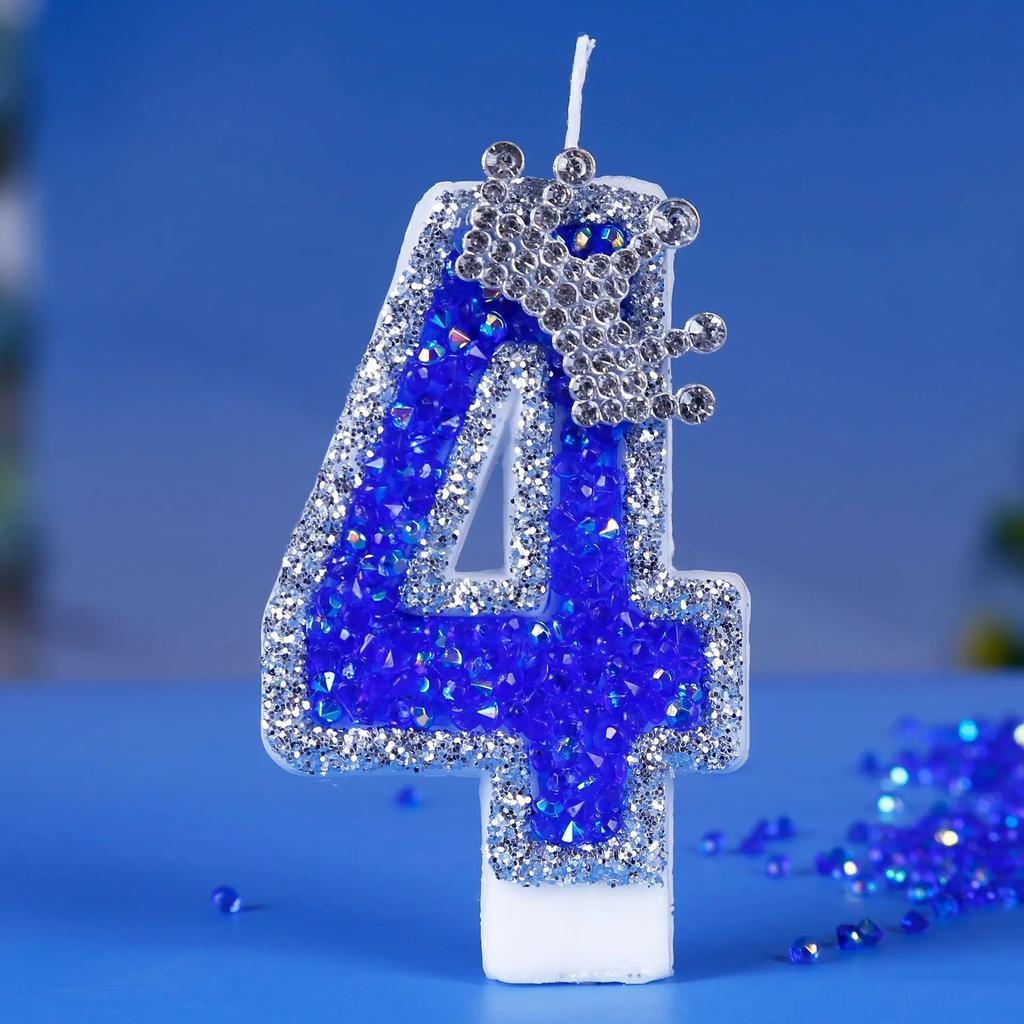 Number Birthday Candle Shiny Crown Digital Cake Topper Candle Kids Birthday Anniversary Party Decoration Supplies Birthday Favor