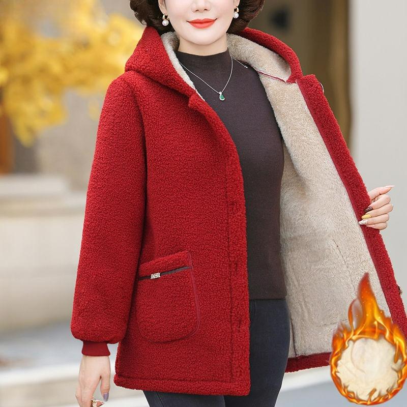 

Зимнее женское пальто из овечьей шерсти большого размера средней длины с утолщением в западном стиле, универсальное, с хлопковой подкладкой из плюша. XXXXXL красный