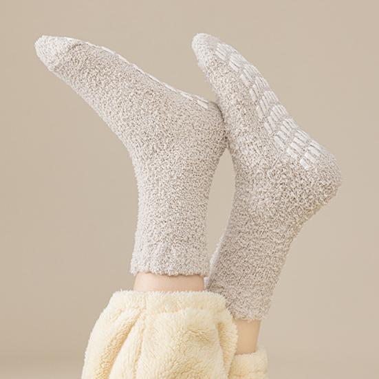 1 Pair Non-Slip Fuzzy Cozy Socks Super Soft Non-Fading Cold Protection Winter Warm Fluffy Sleep Socks for Women