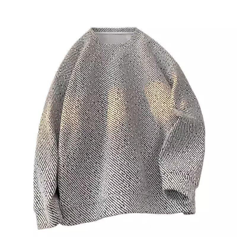 Men's Velvet Chenille Stripe Hoodie, Autumn/Winter, Warm Round Neck, Trendy American Style Pullover.