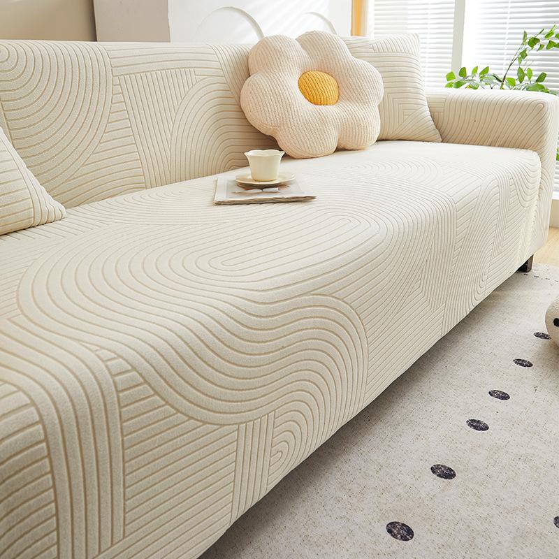 High Elastic Polar Fleece Jacquard Sofa Cover Solid All-Cover Anti-Scratch Couch Covers Stretch Sofa Protector for Four Seasons