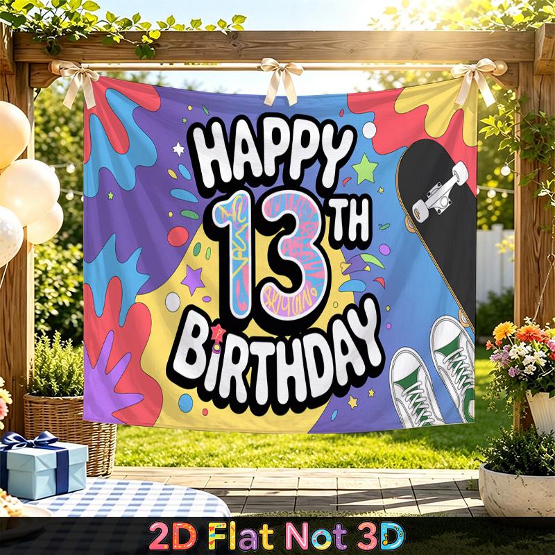 1pc Birthday 13th Indoor/Outdoor Party Banner Red Polyester