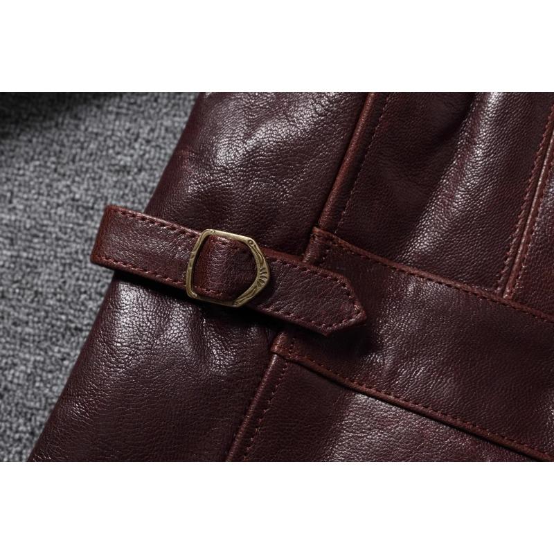 Chinese Size Classical 1930 Style Men Leather Jacket Uncoated Natural Goatskin Leather Soft Slim Spring Autumn