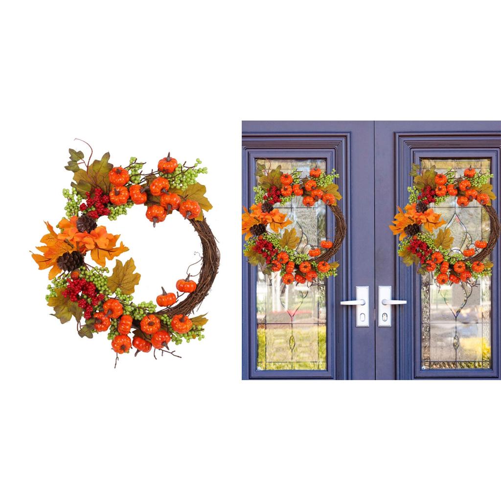 Fall Wreath for Front Door Hanging Pumpkin Maples Wreaths Home Halloween Decorations for Harvest Thanksgiving Supplies