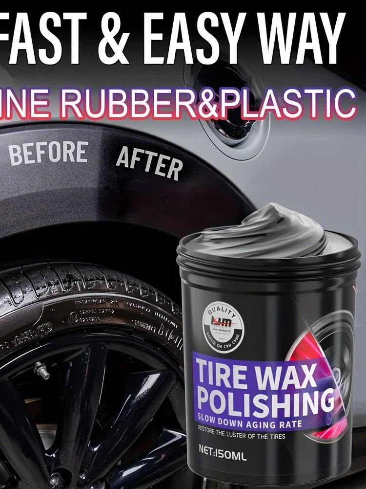 Long-Lasting 150ml Black Tire Wax Polish - Universal Rubber & Plastic Restoration with Applicator Sponge