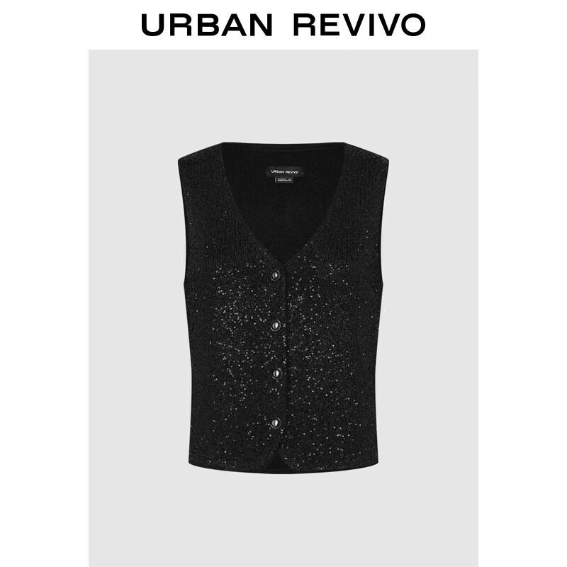 

Женский короткий кардиган UR из вязаного трикотажа с пайетками, без рукавов, с V-образным вырезом S