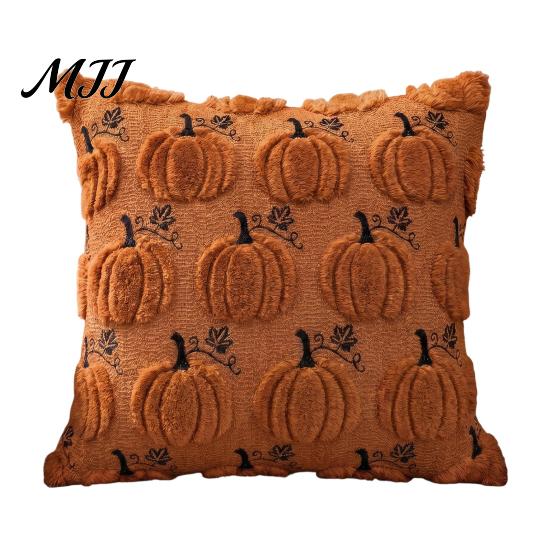 Hidden Zipper Pillow Shell Thanksgiving Pumpkin Cushion Cover, Plush Embroidered Throw Farmhouse Style Case Soft Cozy for Home Autumn Decor Embroidery