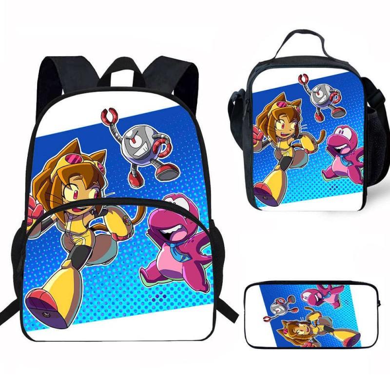 Kids School Backpack Set With Lunch Bag Pencil Case - Cartoon Print Lightweight Ergonomic Design Grade 1-2 Students