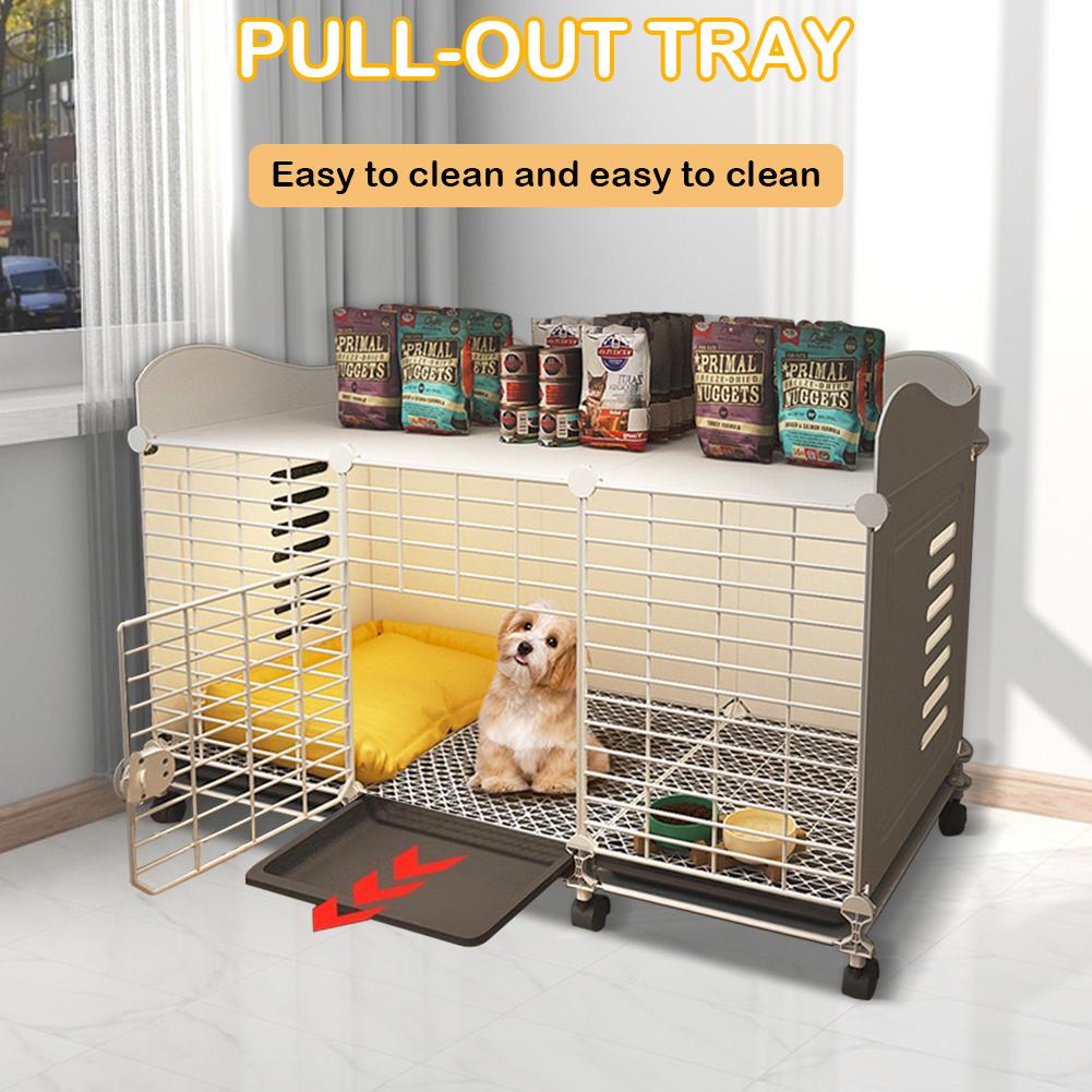 Dog Crate End Table with Wheels & Tray Dog Cage Crate Indoor Dog House Wired Cage Crate Dog Kennels for Small/Medium/Large Dog
