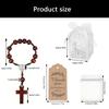 Wooden Crosses Beads Rosaries Bracelets Set For Baptisms Gift With Hollowout Paper Box Thank You Card Organza Pouches