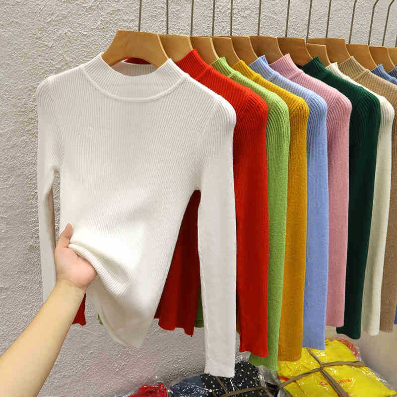 Semi-turtleneck sweater women's bottoming shirt autumn and winter new thin knitted sweater tight inner top women