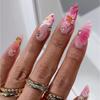 3D Floral Rhinestones Pearls Gradient Pink Press On Nail With Gold Foils Design For Women Party
