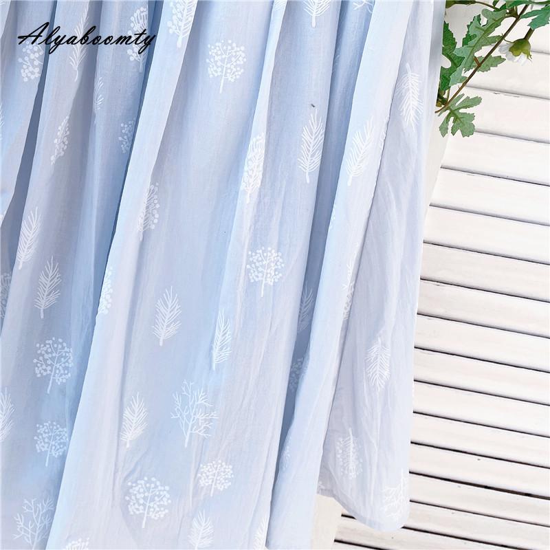 Japanese Mori Girl Summer Women Blue A-Line Skirt High Waist Floral Cotton Elegant Skirts Womens