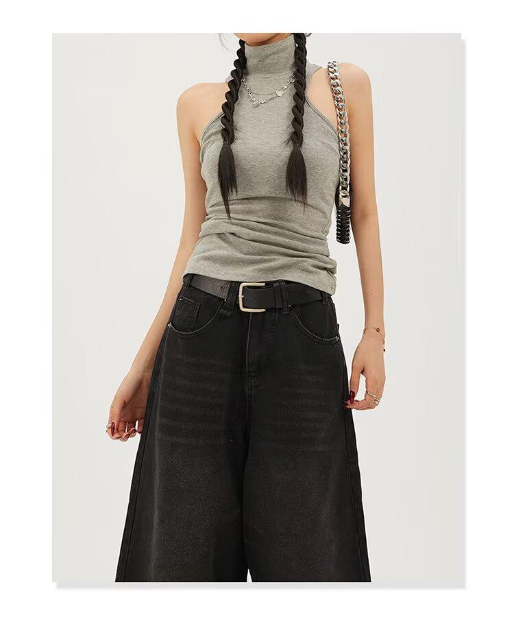 Women's High Waist Wide Leg Capri Denim Shorts - Summer 2024 Thin Style, Slimming Petite Fit