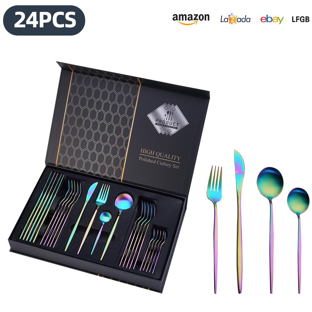 25 Years of New Stainless Steel Tableware Set, Tableware Portuguese Knives, Forks and Spoons 24-piece Gift Box Set