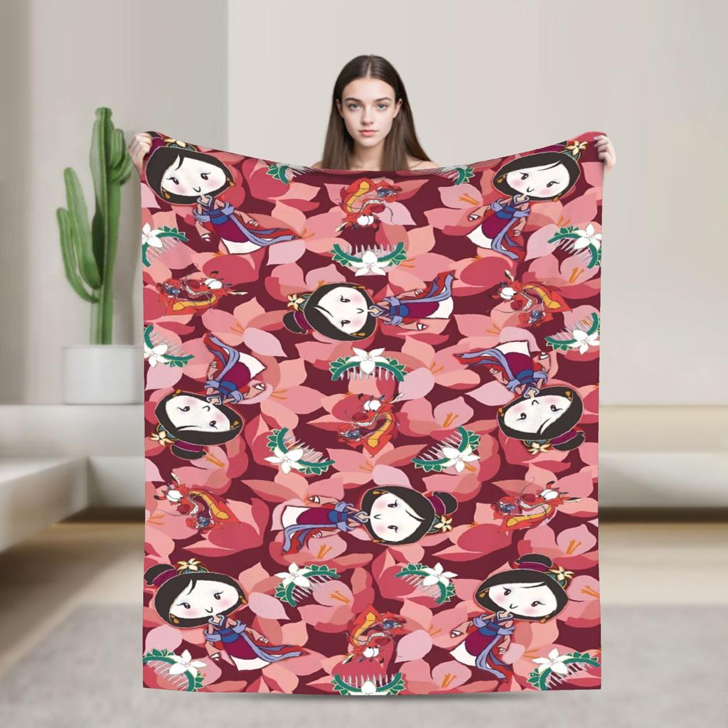 Mulan Mushu Flannel Blanket Winter Super Warm Bedding Throws for Kids Home Decor Graphic Bedspread Sofa Bed Cover