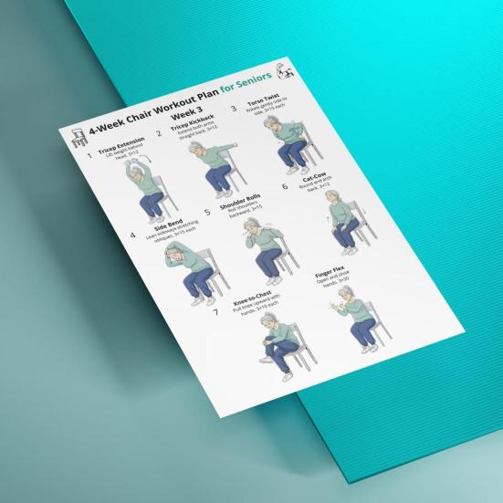 4Pcs 4-Week Chair Exercise Chart for Seniors Full Body Seated Stretching