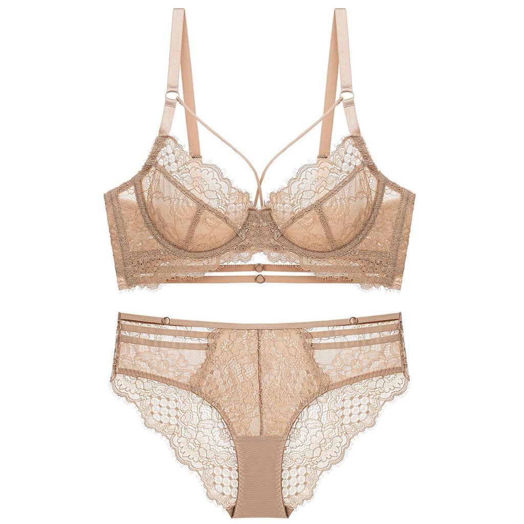 Sexy Ultra-thin Lace Push Up Bra Set Classic Hollow Bandage Women Underwear Transparent Intimates Plus Size Bra and Panties Set