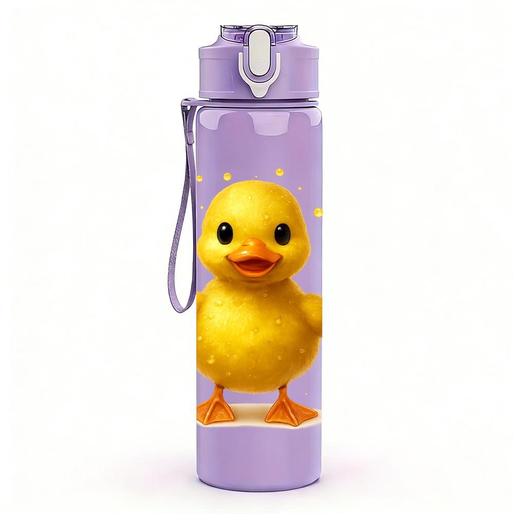 1PZ Piccola Anatra Gialla Stampa Figura 750ml Colore Plastica Borraccia Sportiva Tappo Flip-Top con Cannuccia Anti-perdita Per Sport Ufficio Uso Domestico