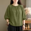 ZANZEA Women Casual 3/4 Sleeve Solid Color Loose Round Neck Blouse