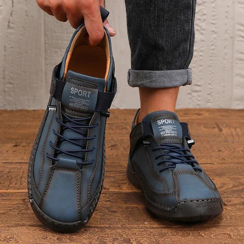 Men's Low Cut Casual Sports Shoes Korean Retro Spring Summer Lace Up Anti Slip Flat Shoes Trendy Fashionable Flat Bottom Boots