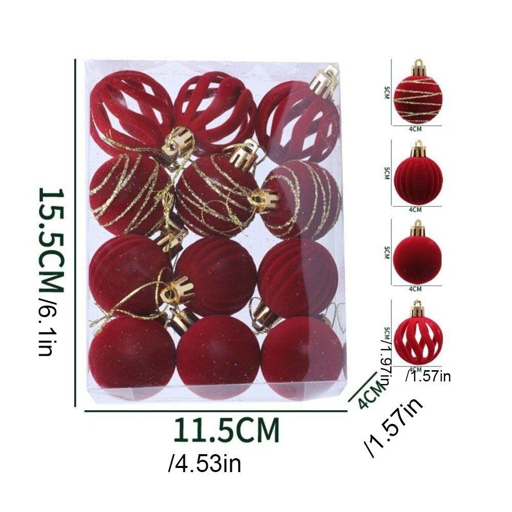 12pcs/Set 4CM Christmas Ball Ornaments Sparkling Velvet Christmas Spheres Plastic Flocking Christmas Tree Props Christmas Party